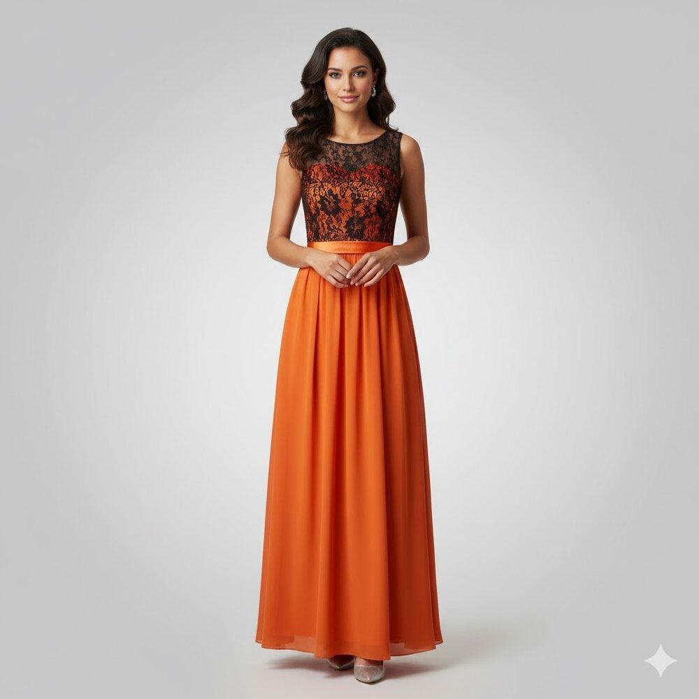 Rust Chiffon and Lace Formal Gown
